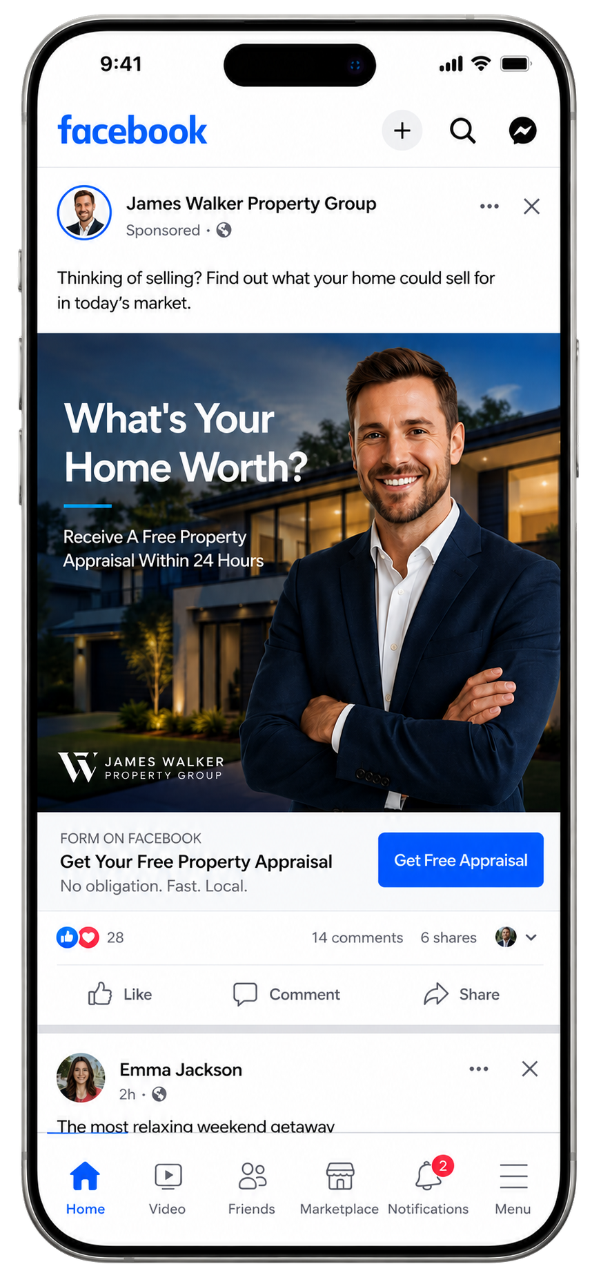 Facebook lead-form ad capturing seller enquiries for a real estate agent
