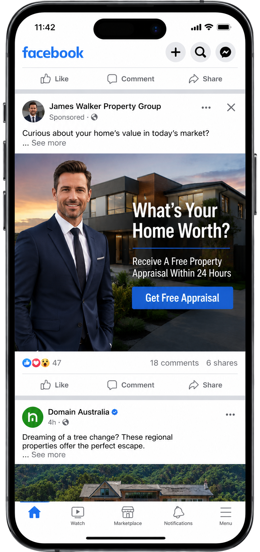 Facebook feed ad building brand awareness for a local real estate agent